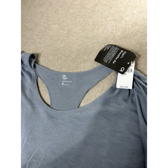 GapFit Breathe Air Lightweight Layered Top Sz M Long-Sleeve Open Back Shirt Gray - Picture 3 of 7